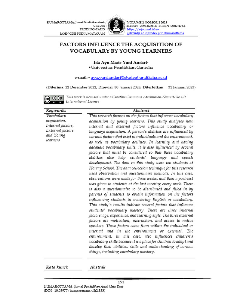 Factors Influencing Young Learners' Vocabulary | PDF | Second Language ...