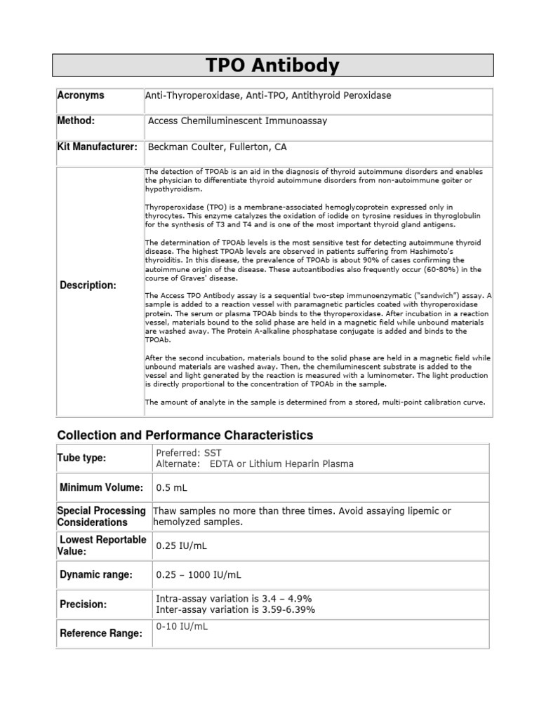 TPO Antibody Testing Overview | PDF | Medical Specialties | Glands