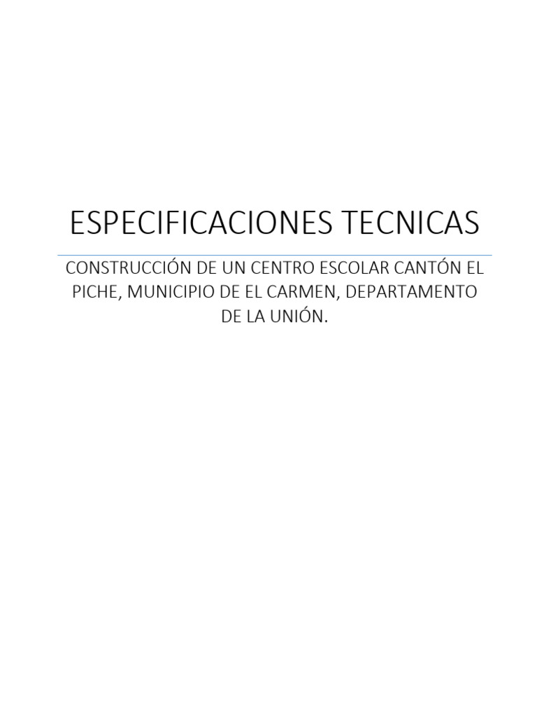 Especificaciones Tecnicas El Piche, La Union | PDF | Hormigón ...