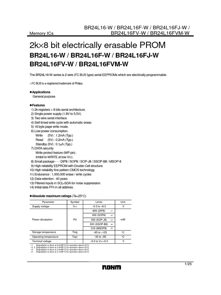 BR24L16 Series EEPROM Specifications | PDF | Computer Engineering ...