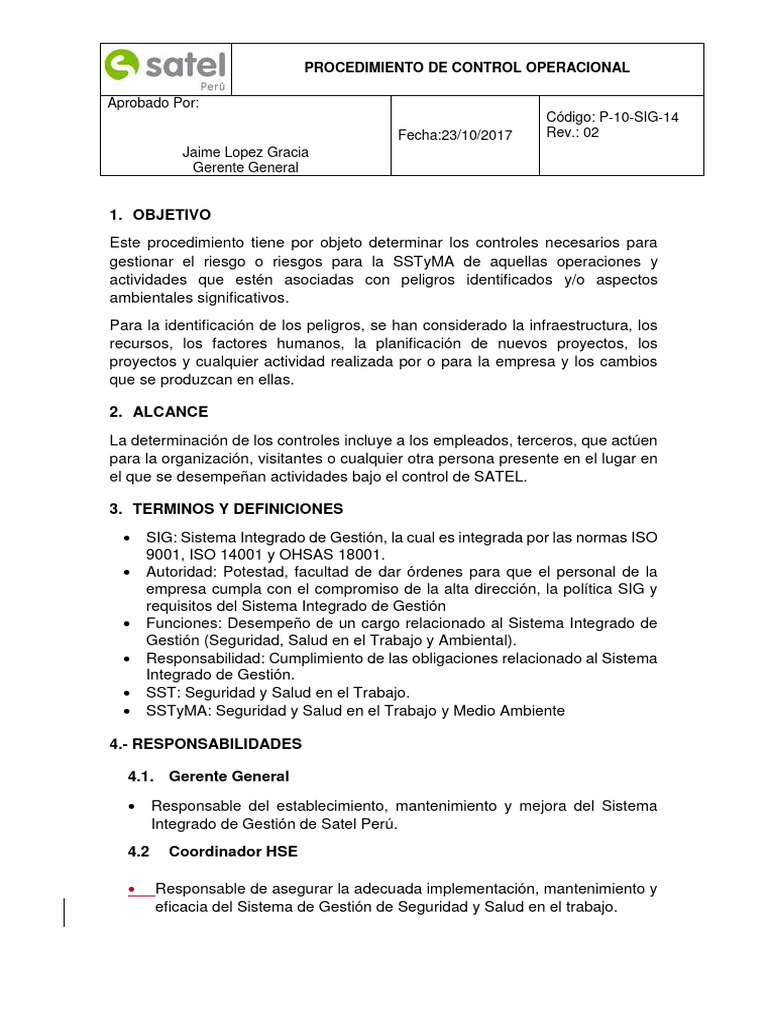 Control Operacional para SSTyMA en SATEL | PDF
