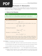 Mechanics I: Kinematics: 1 Motion in One Dimension