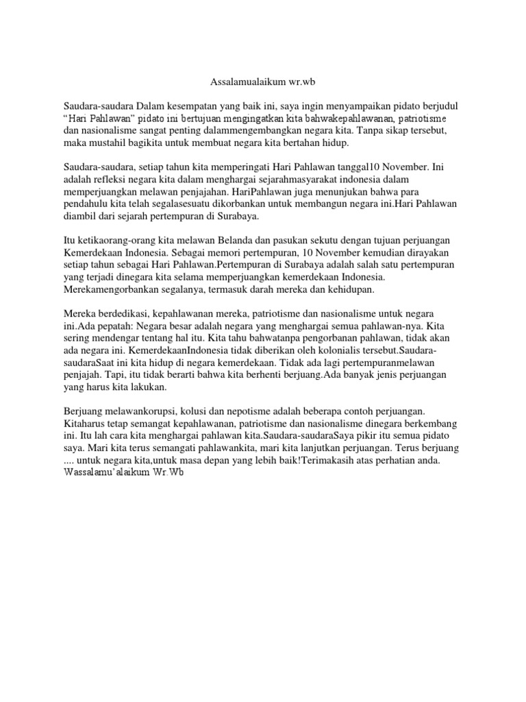 Pidato Tema Hari Pahlawan