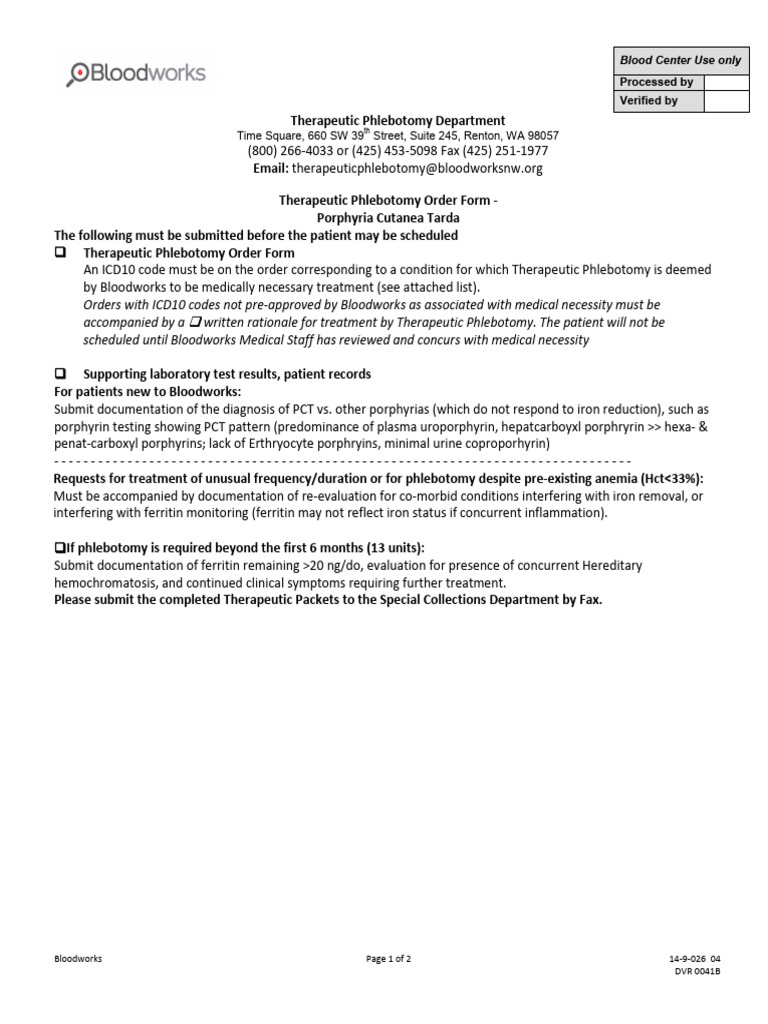 Therapeutic Phlebotomy Order Form PCT | PDF | Causes Of Death | Medicine