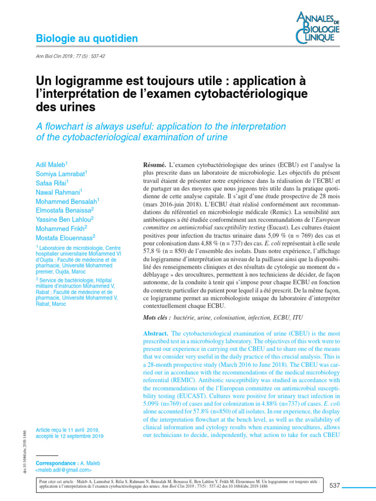 Interprétation de l'ECBU par logigramme | PDF | Infection | Urine
