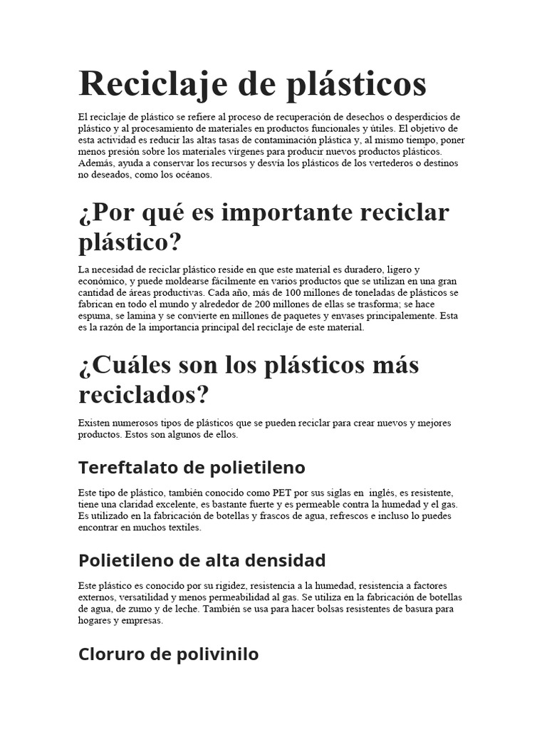 Reciclaje de Plásticos en la Escuela | PDF | El plastico | Residuos