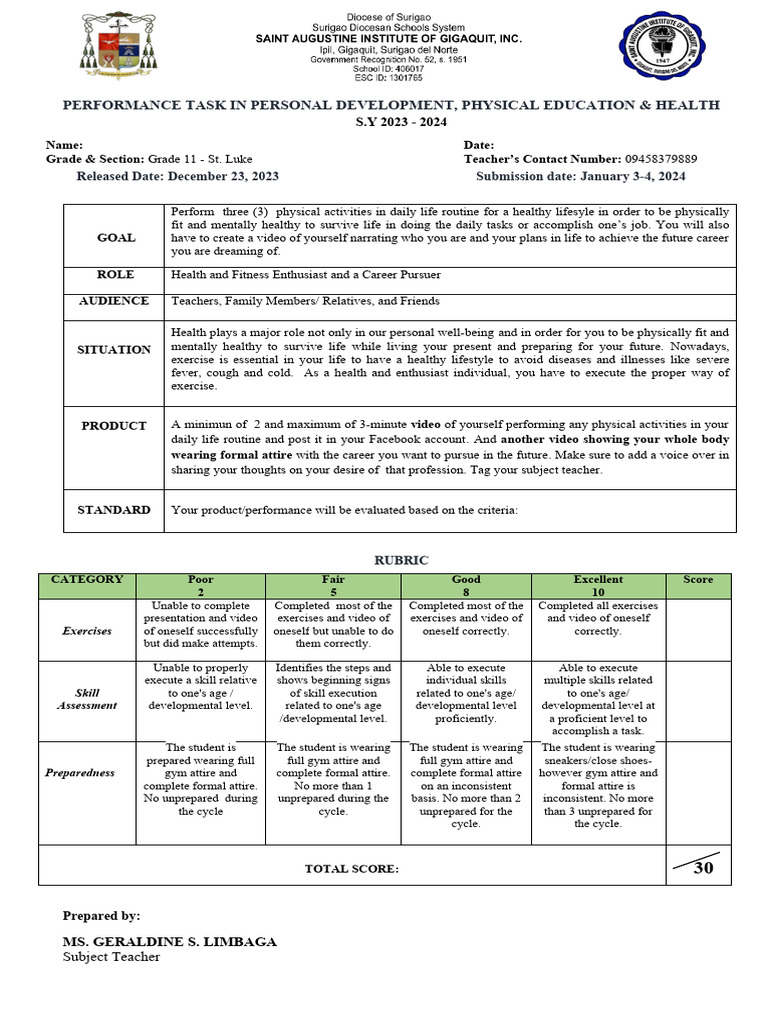 PE Performance Task Guidelines 2023-2024 | PDF