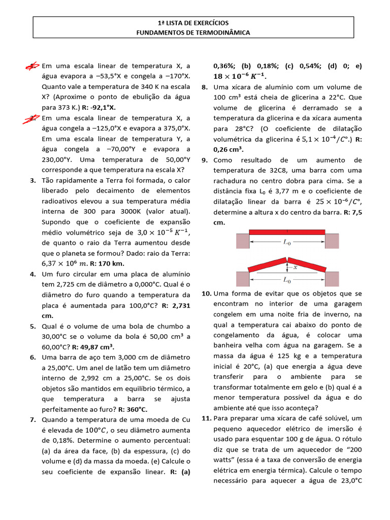 Exercícios de Termodinâmica e Dilatação | PDF | Calor | Temperatura