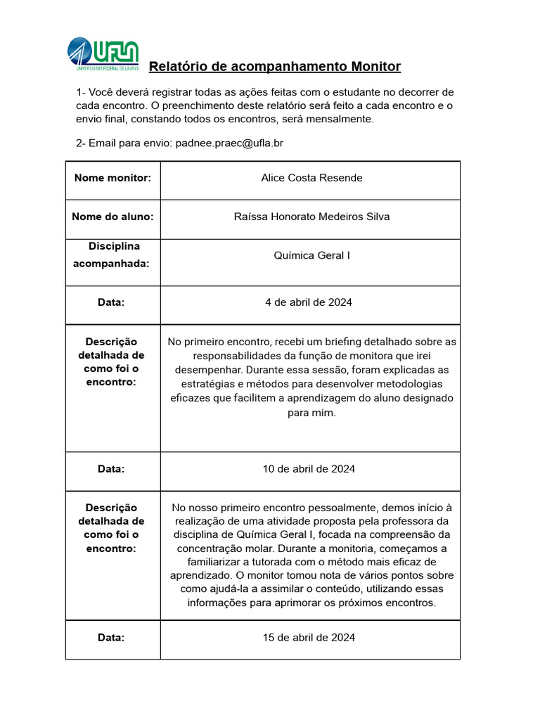 Relatório de Monitoria em Química Geral I | PDF | Aprendizado | Química