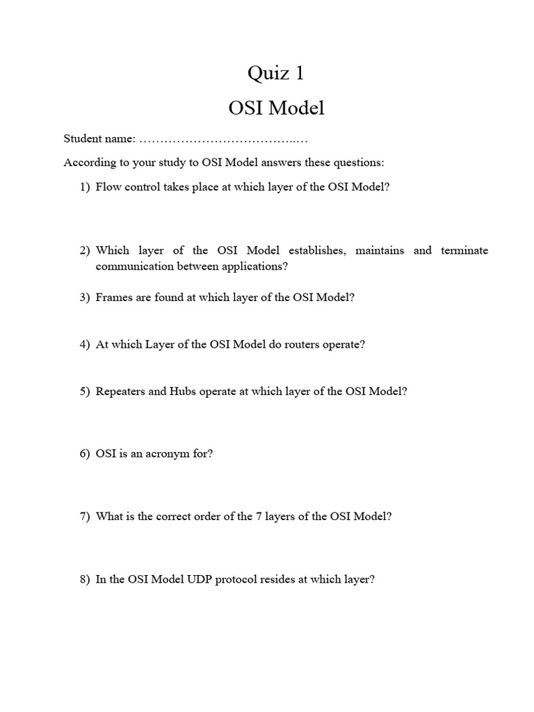 OSI Quiz 1 | PDF | Osi Model | Computer Network