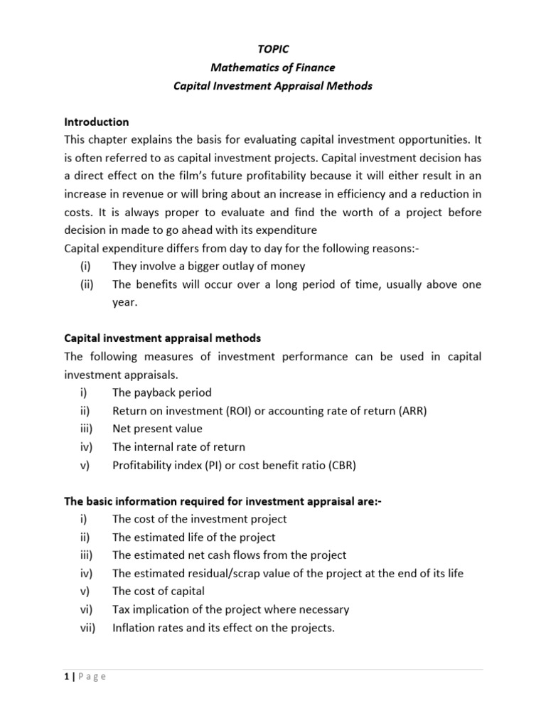 Capital Investment Appraisal Methods | PDF | Net Present Value ...