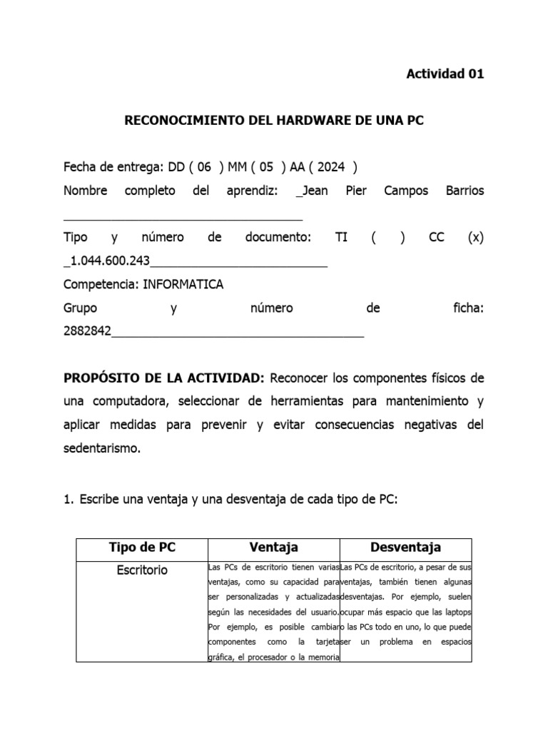 Reconocimiento de Hardware en PC | PDF | Hardware de la computadora ...