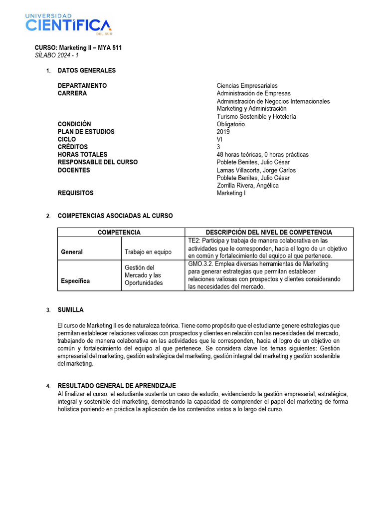 Curso de Marketing II 2024 | PDF | Marketing | Evaluación