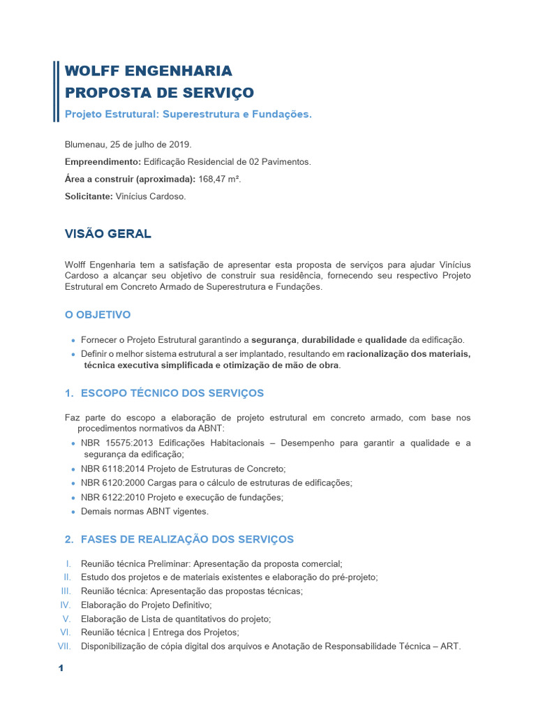 Proposta de Projeto Estrutural Residencial | PDF | Engenharia ...