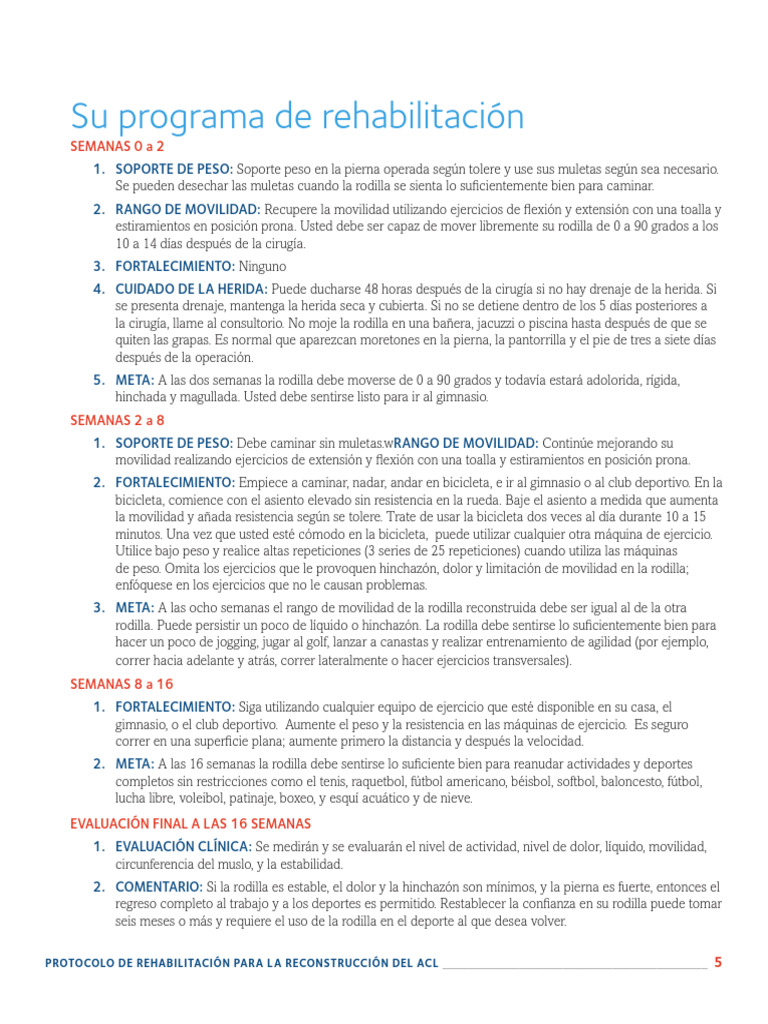 Su Programa de Rehabilitación: 1. Soporte de Peso: 2. Rango de ...