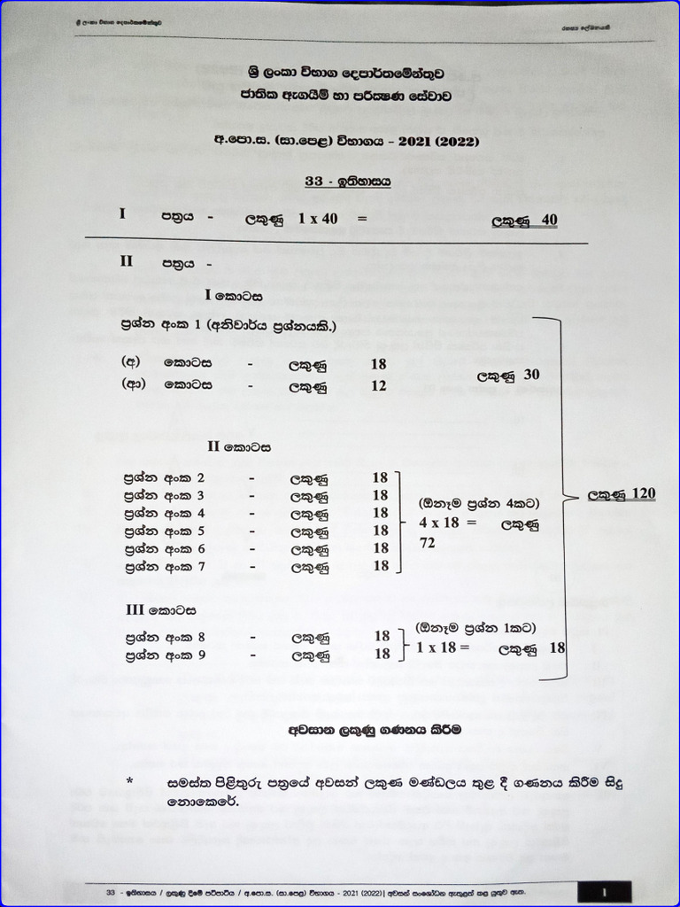 2021 OL History Marking Scheme Sinhala Medium PDF