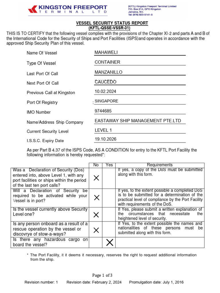 15.ship Security Declaration Form | PDF | Water Transport | Shipping