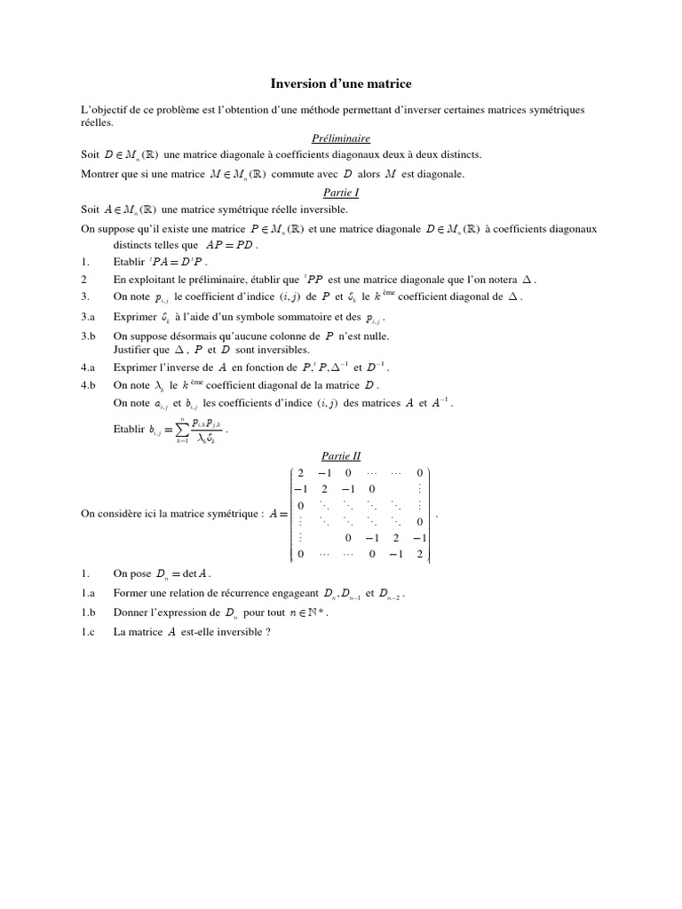 Inversion de matrices symétriques | PDF | Matrice (Mathématiques ...