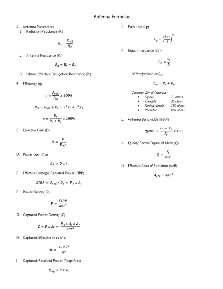 Antenna Formulas PDF Antenna (Radio) Broadcast Engineering