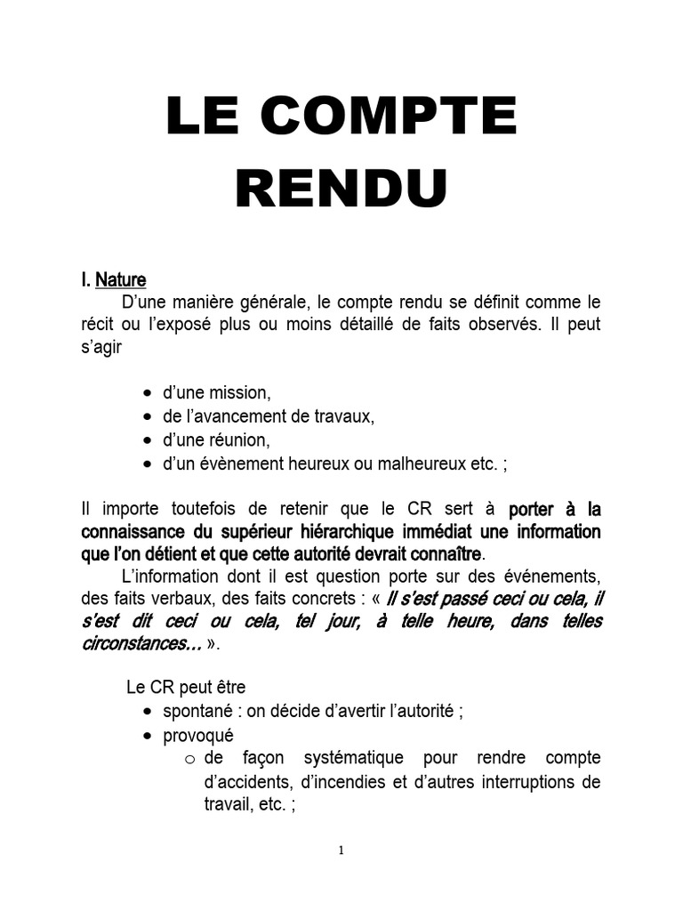Caractéristiques du Compte Rendu | PDF | Informations