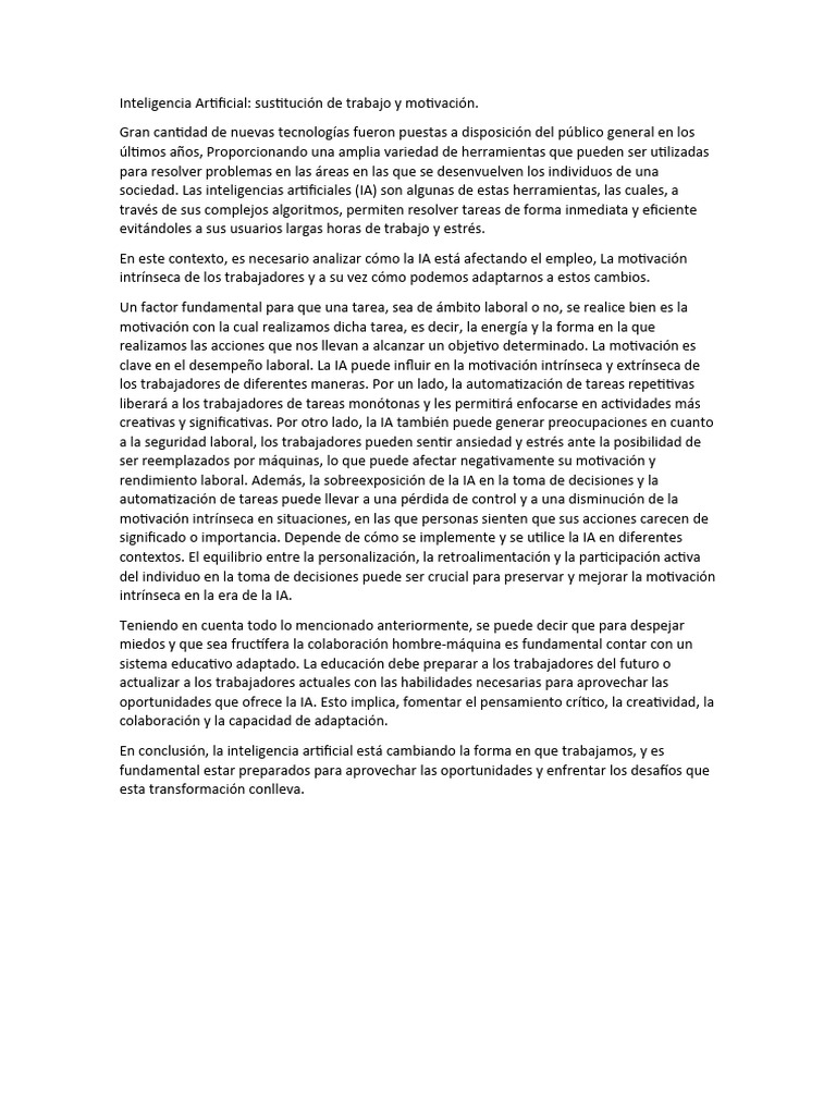 Impacto de la IA en el Empleo y Motivación | PDF | Inteligencia ...