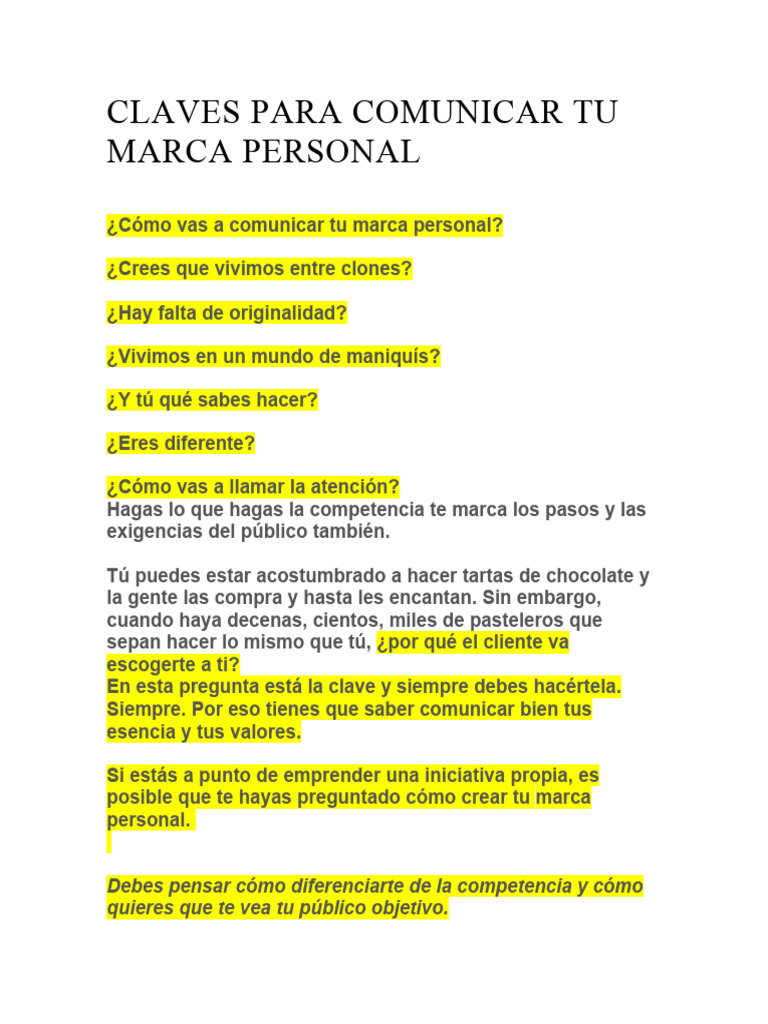 Claves para Comunicar tu Marca Personal | PDF | Marca | Servicio de ...