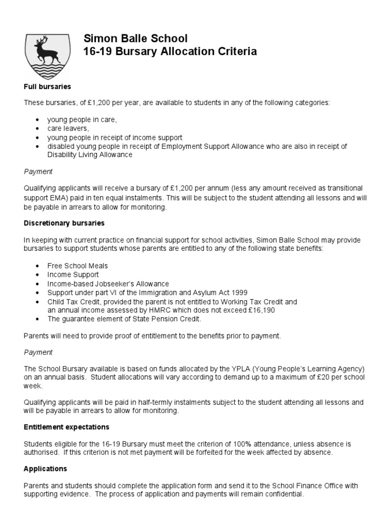 16-19 Bursary Application Guidelines | PDF