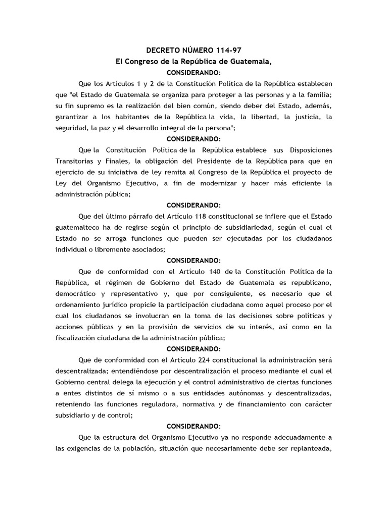 Ley org nica del organismo ejecutivo 114 97 1 pdf ministerio