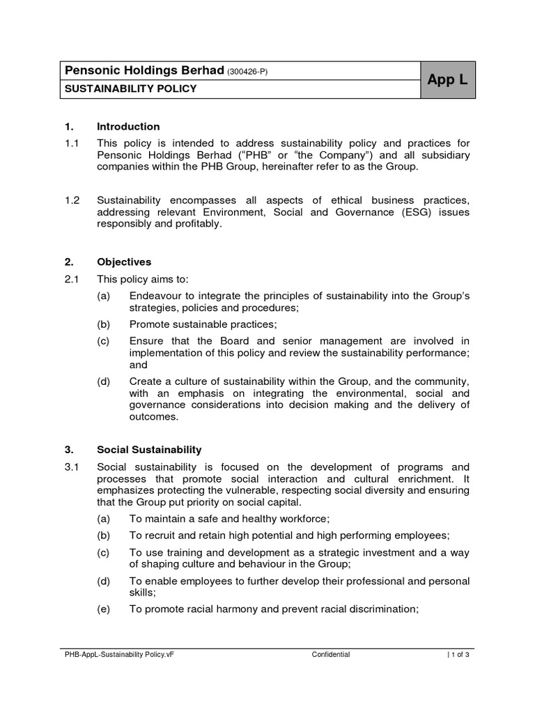Pensonic Holdings Sustainability Policy | PDF | Sustainability | Governance
