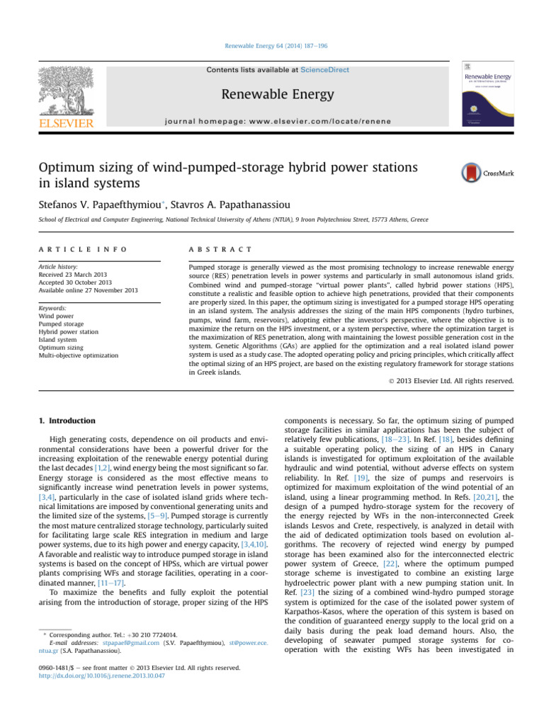 Optimal Sizing of Wind-Pumped Storage HPS | PDF | Mathematical ...