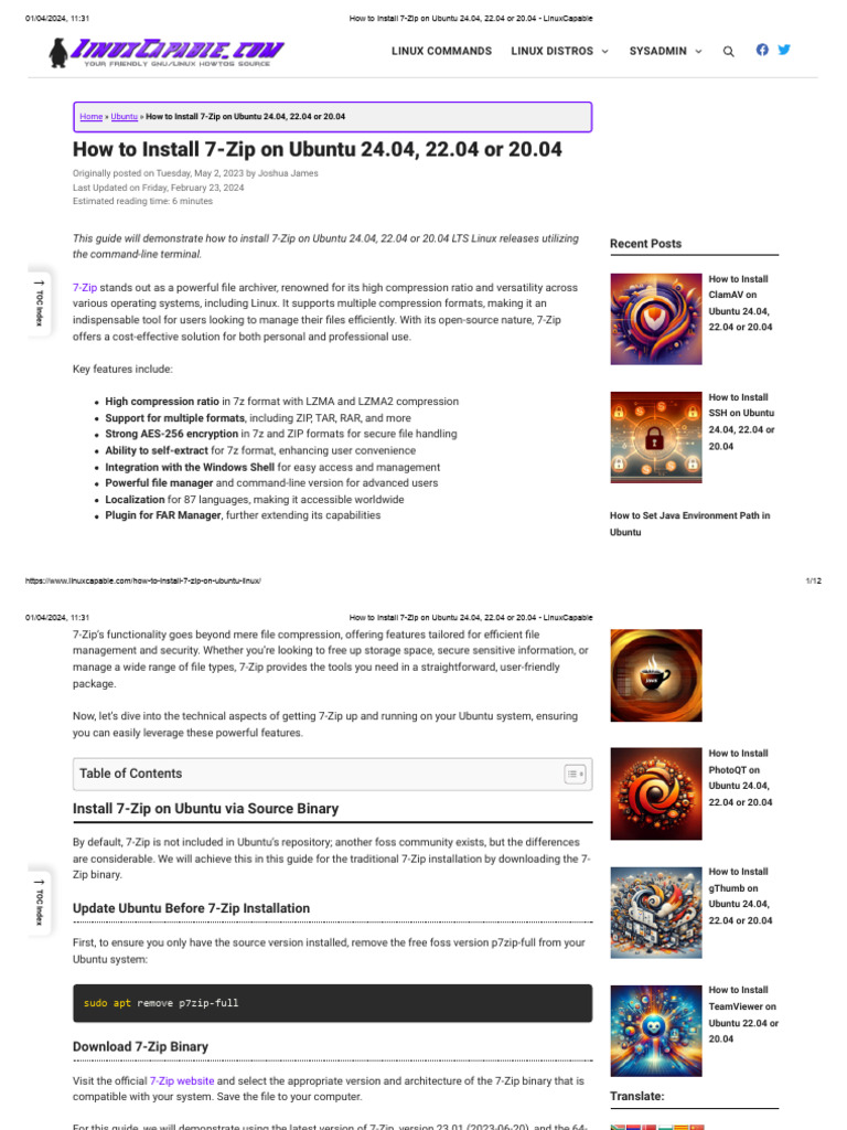 Install 7-Zip on Ubuntu 24.04, 22.04, 20.04 | PDF | System Software ...