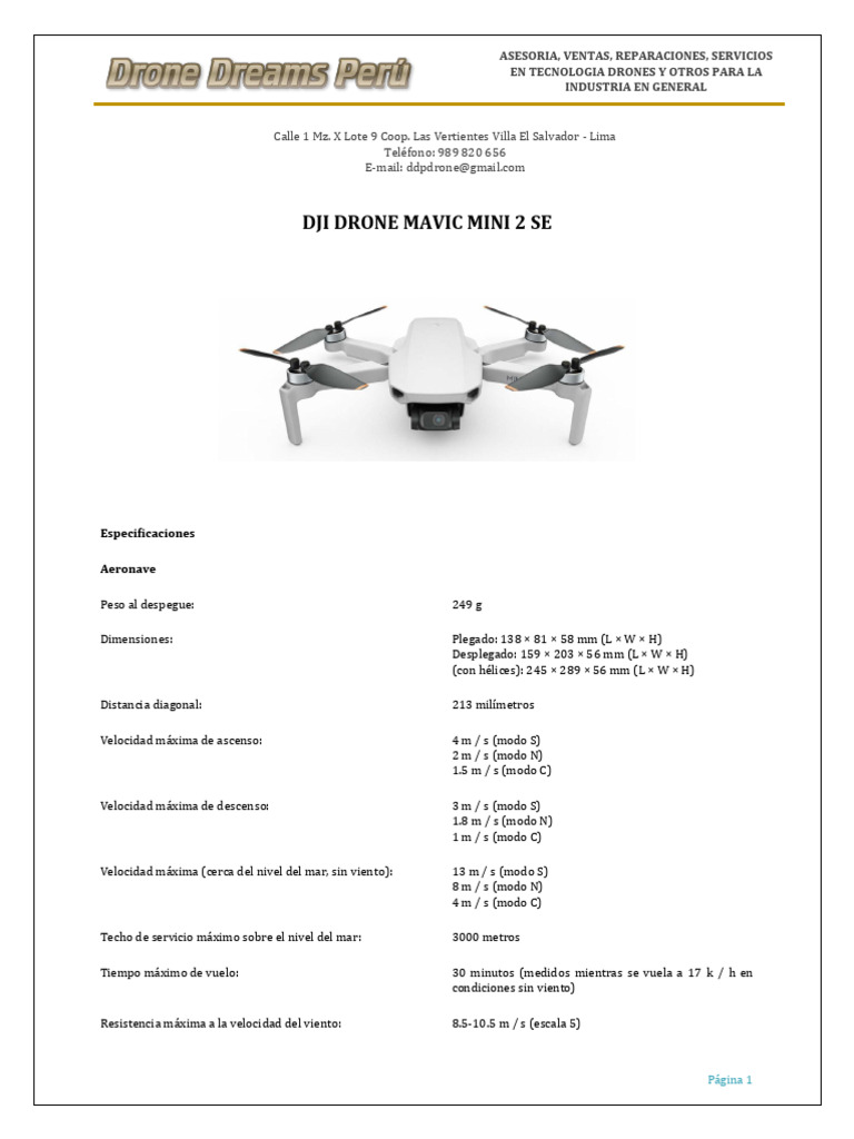 Especificaciones del DJI Mavic Mini 2 SE | PDF