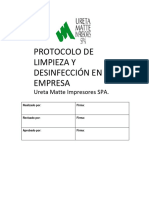 PTC-002 Protocolo de Desinfección y Limpieza en La Empresa Ureta Matte