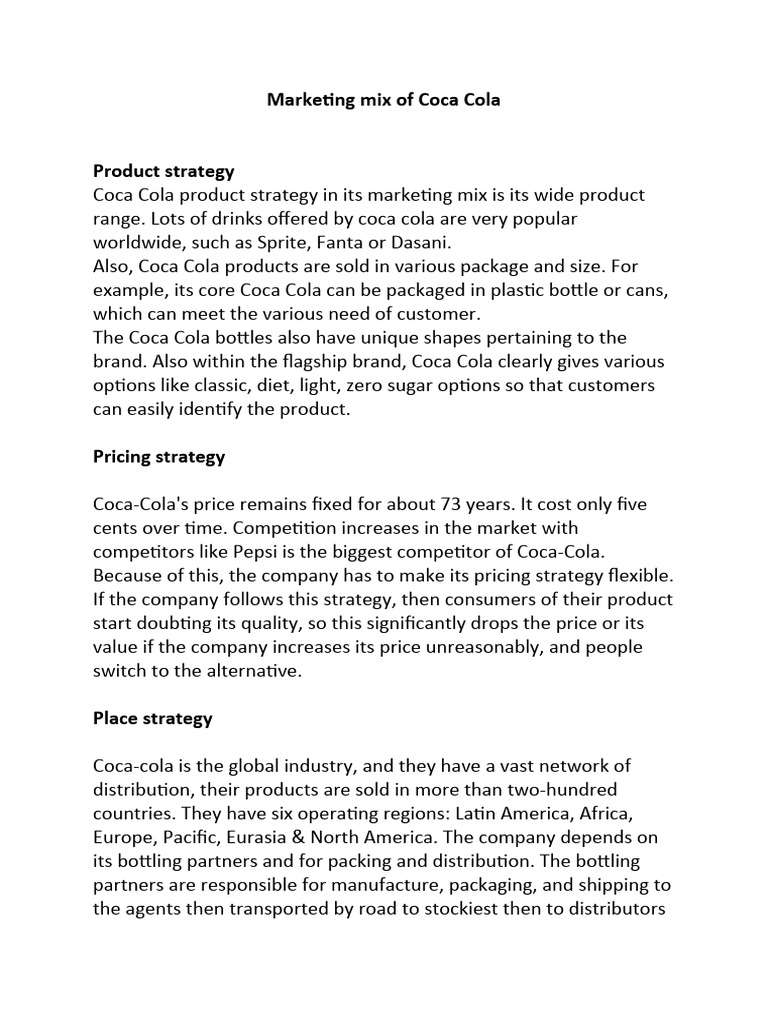 Coca-Cola Marketing Mix Overview | PDF | Coca Cola | The Coca Cola Company