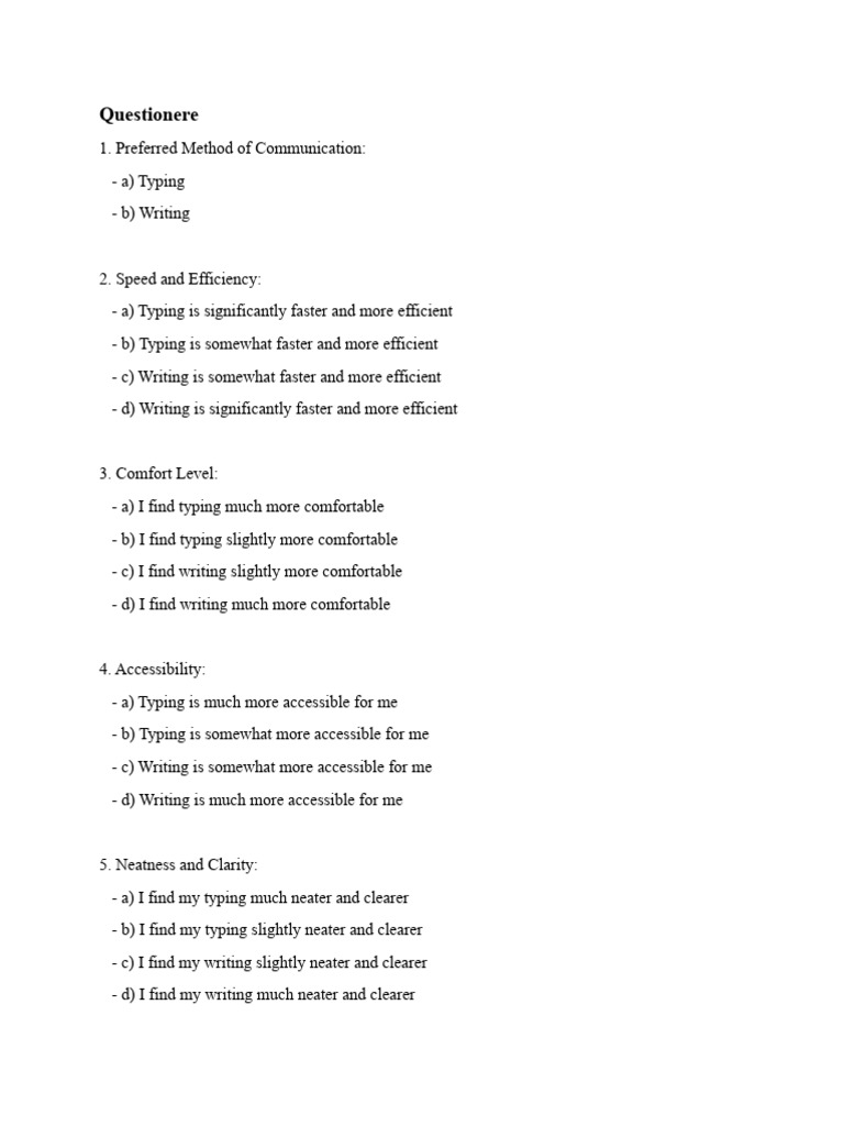 Typing vs. Writing: Preferences Survey | PDF | Language Arts & Discipline