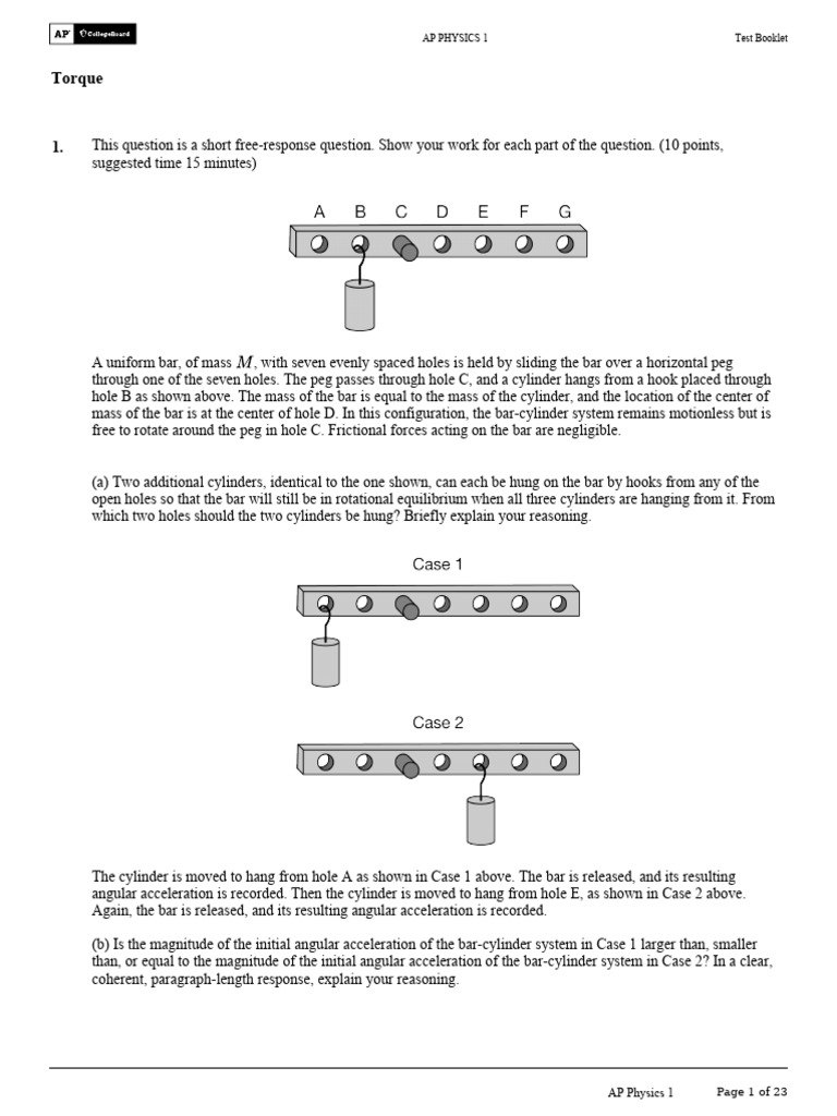 Torque and Rotational Motion FRQs | PDF | Torque | Force