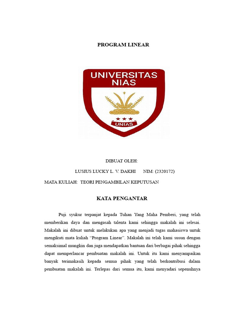Makalah Program Linier Docx 1 Pdf