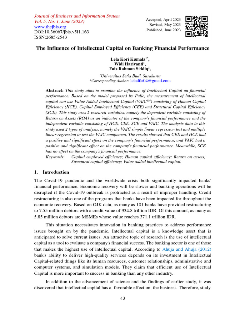Impact of Intellectual Capital on Banking Performance | PDF | Linear ...