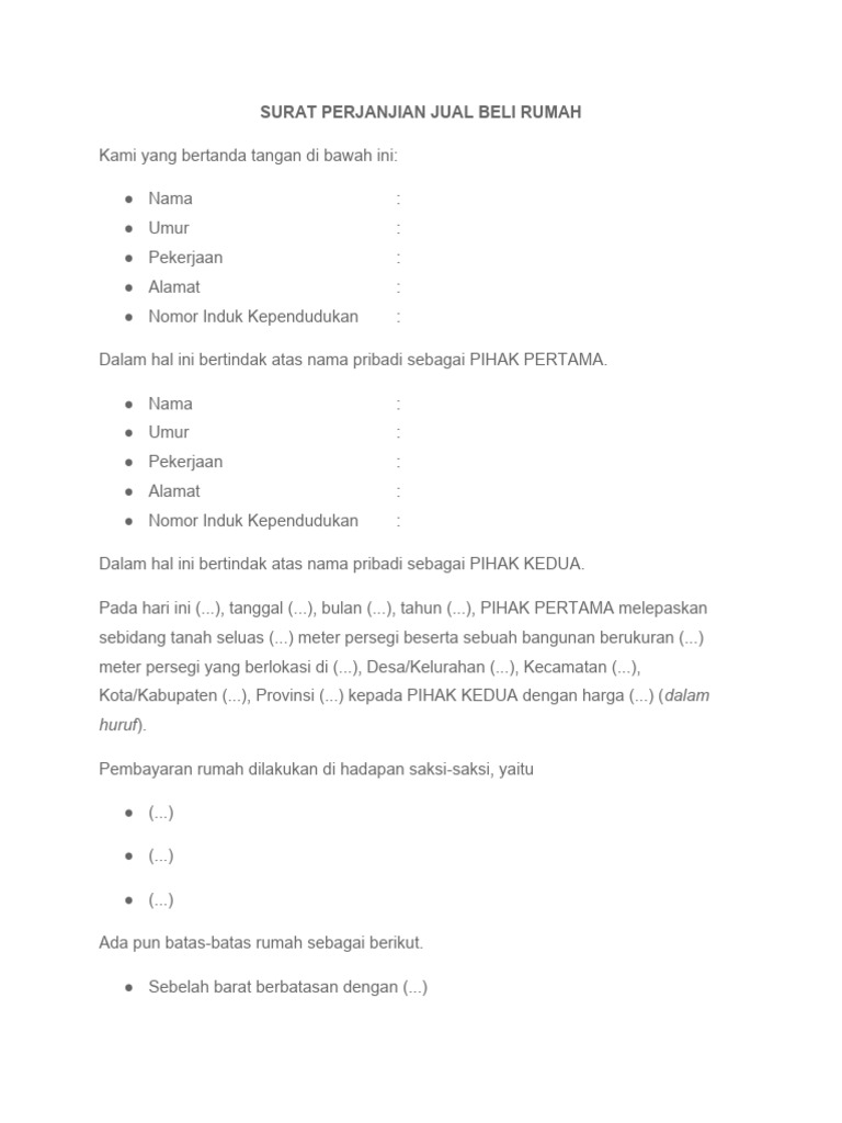 Contoh Surat Perjanjian Jual Beli Rumah | PDF