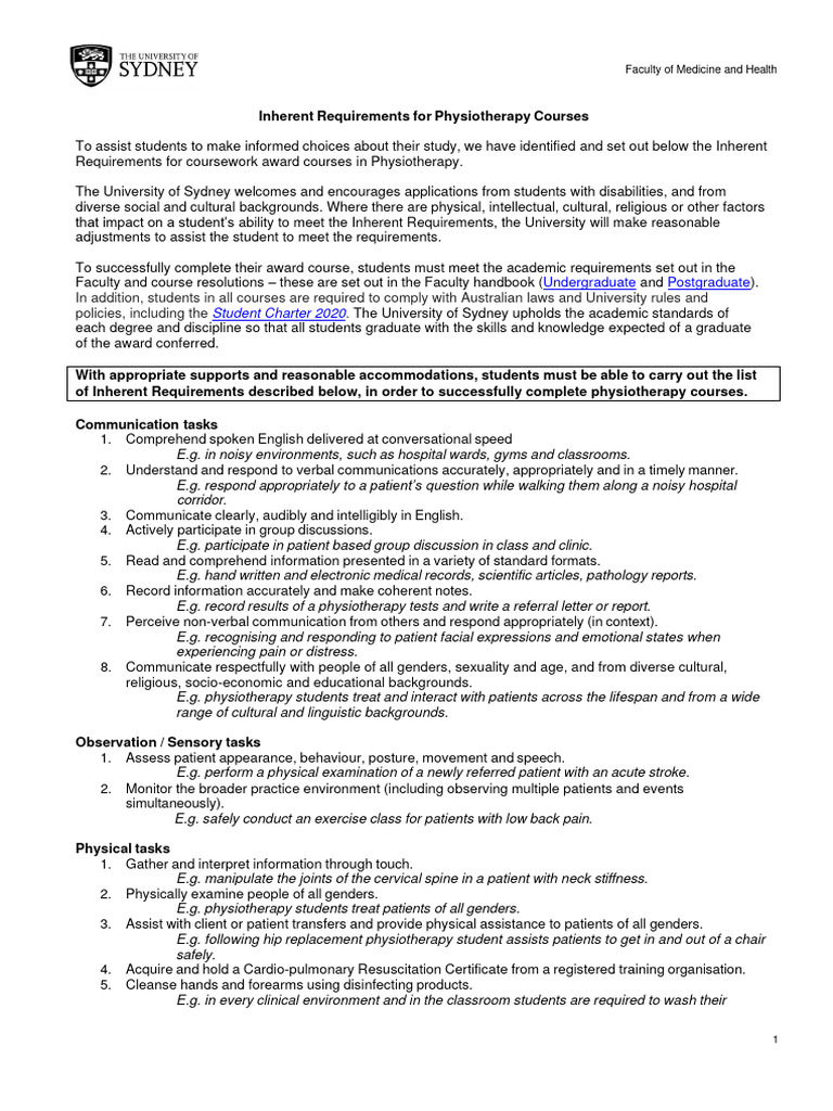 PHYSIOTHERAPY ENTRY REQUIREMENTS intelligence overview