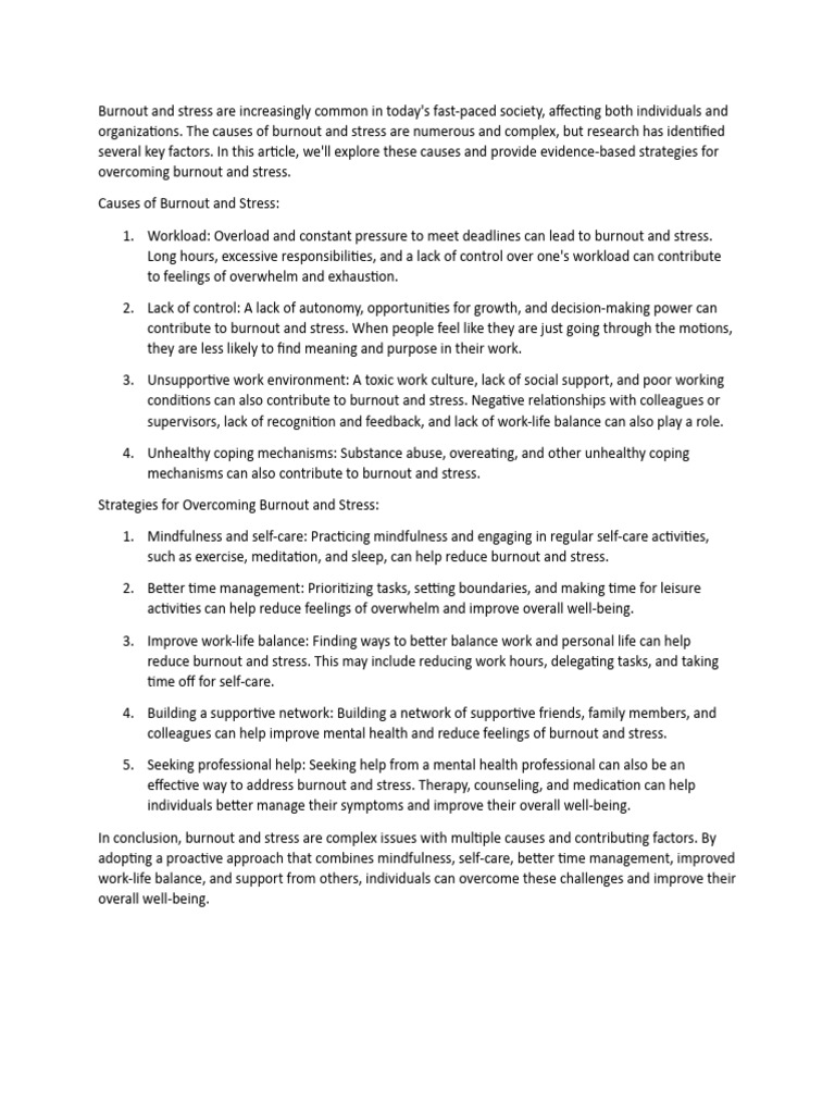 Causes and Solutions for Burnout Stress | PDF | Occupational Burnout ...