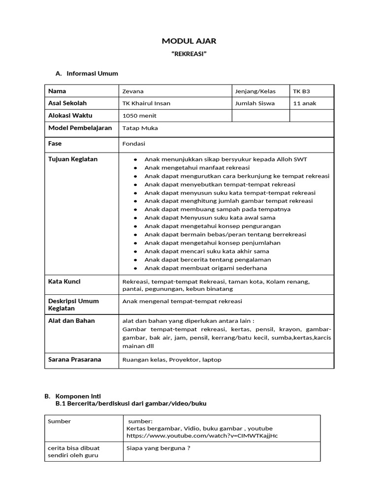Modul Ajar Rekreasi untuk PAUD | PDF