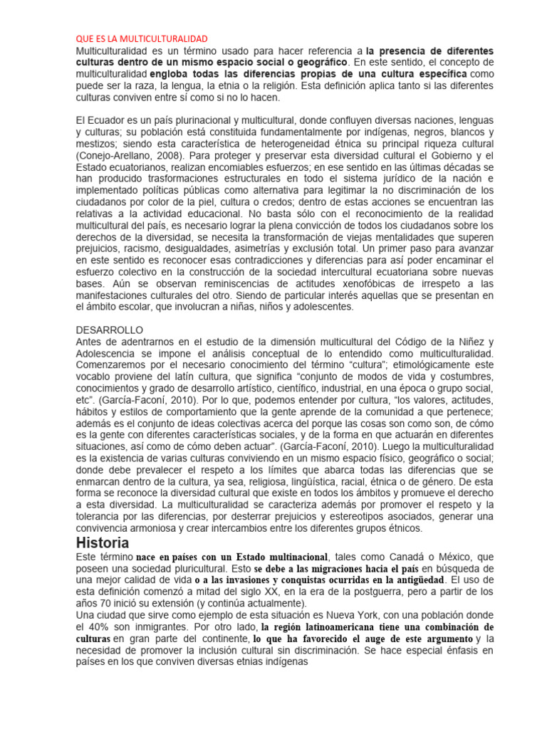 Definición y características de la multiculturalidad | PDF ...