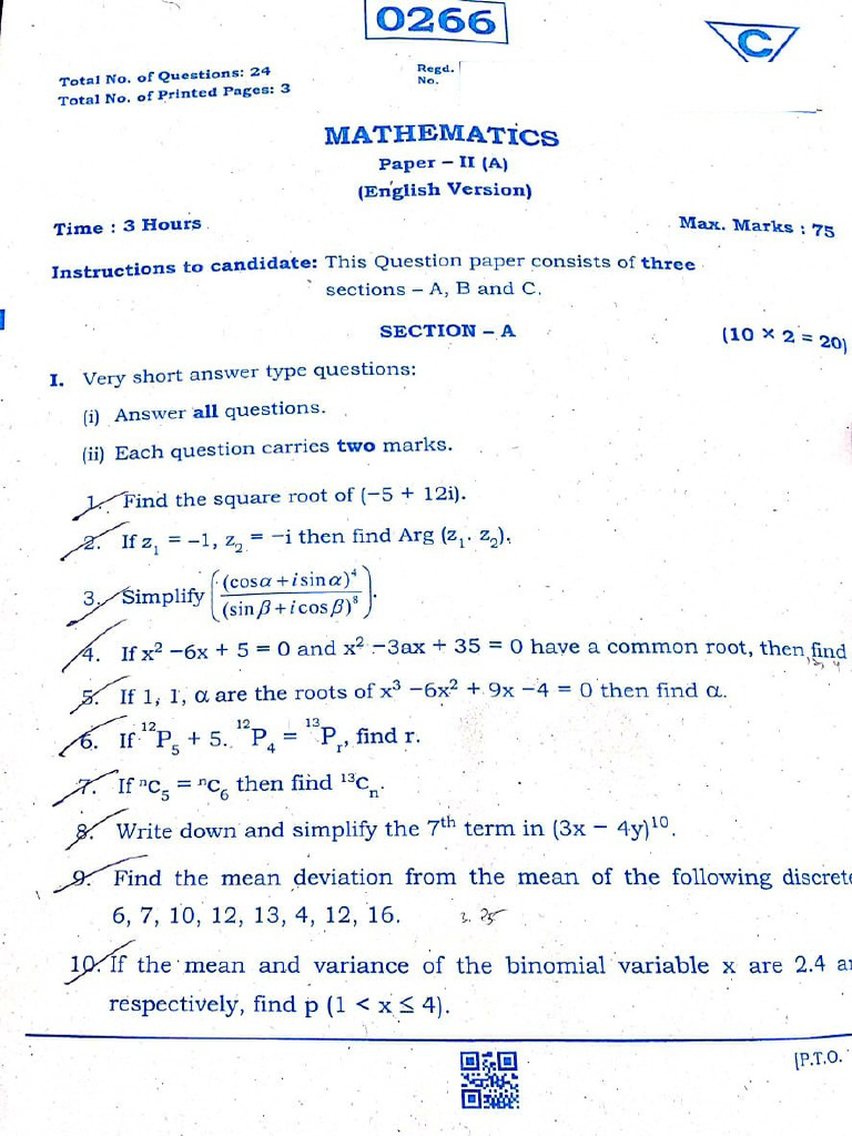 TS Inter Maths 2A 2024 Mar | PDF