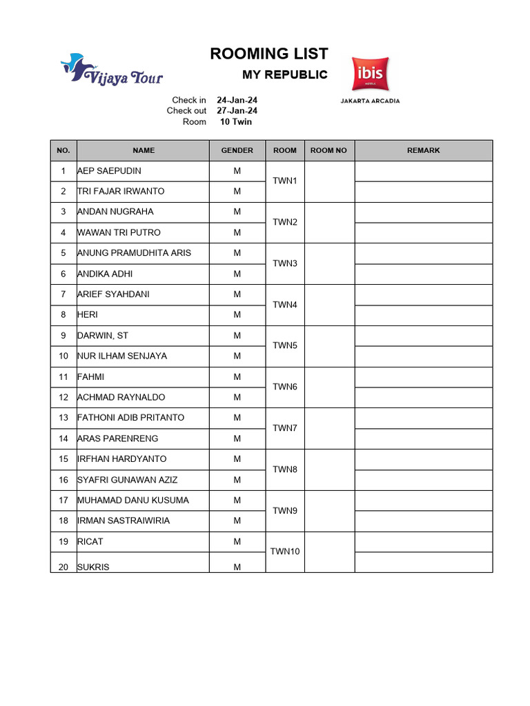 Rooming List Eka Mas Republic PDF