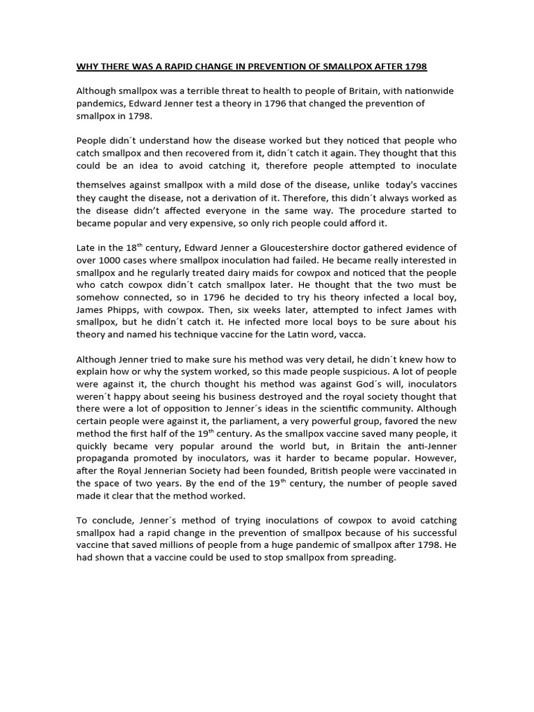Why There Was A Rapid Change in Prevention of Smallpox After 1798 | PDF ...