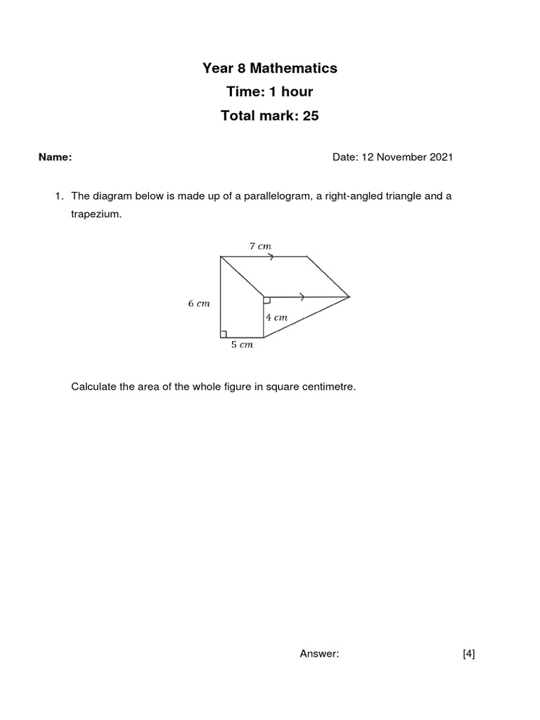 Year 8 Maths Term 1 of 2021 Test 1 | PDF