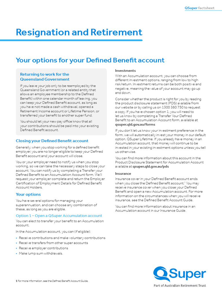 Managing Your QSuper Defined Benefit Options | PDF | Pension | Defined ...