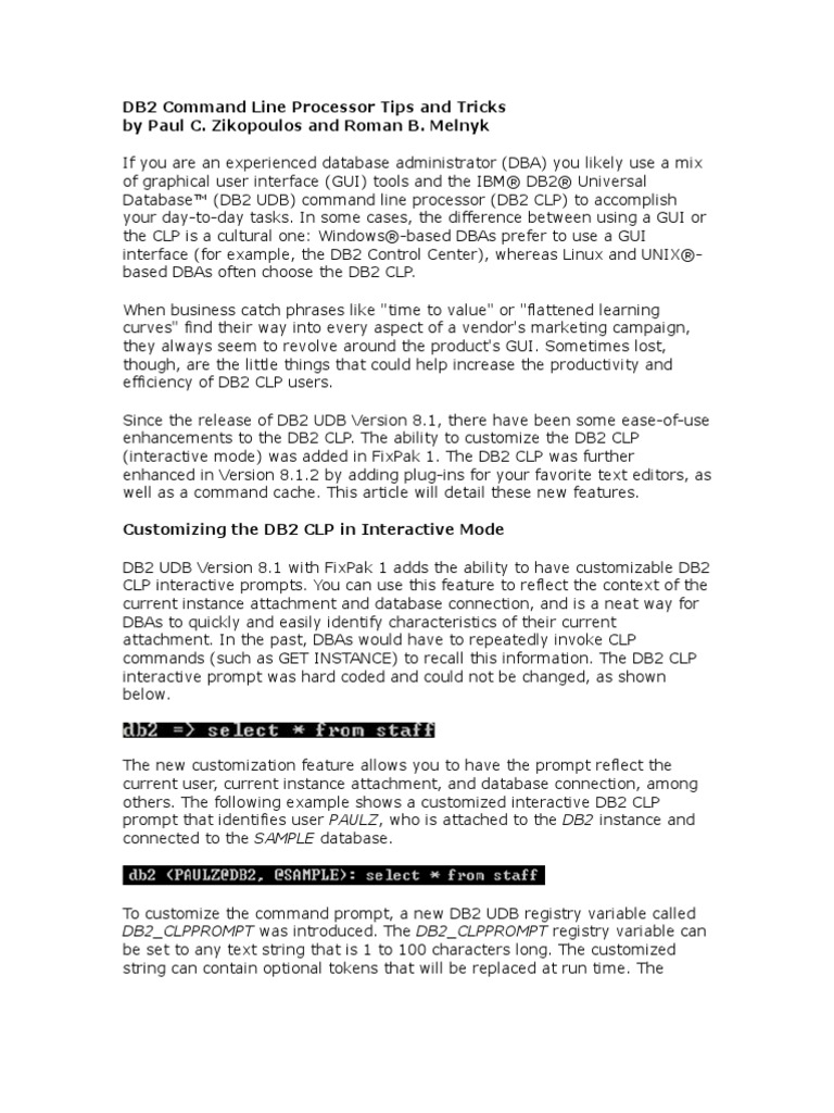DB2 Command Line Processor Tips and Tricks | PDF | Ibm Db2 | Command ...