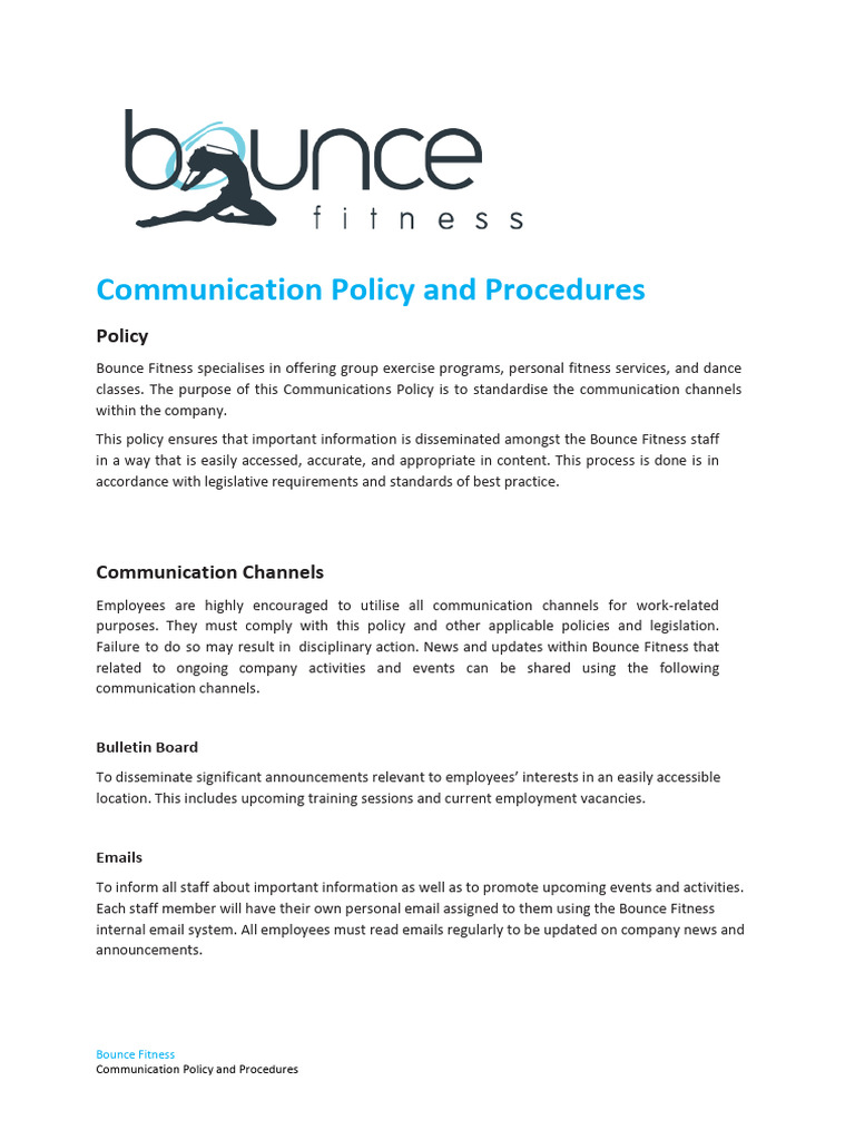 Bounce Fitness Communication Policy Guide | PDF | Communication ...